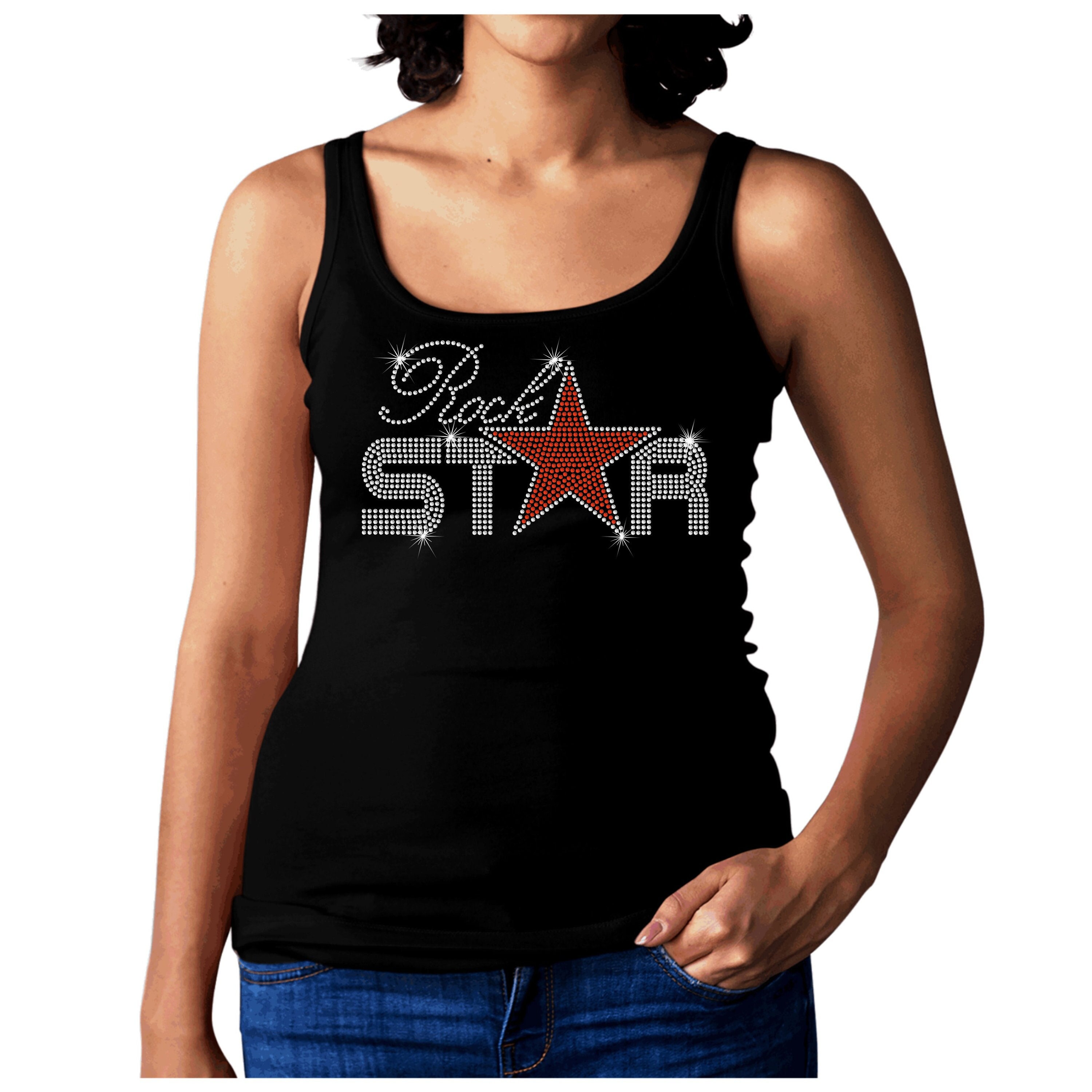 Rock Star Women's Rhinestone Crystal  Vest Tank Top - all sizes