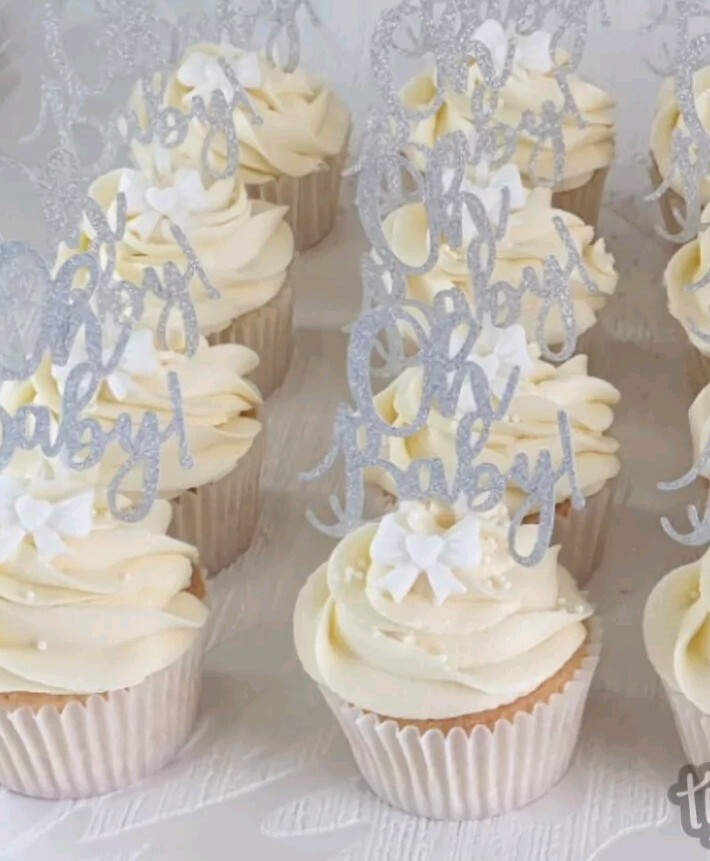 12 Silver Oh Baby Cupcake Toppers Picks  Babyshower Baby Reveal New Baby