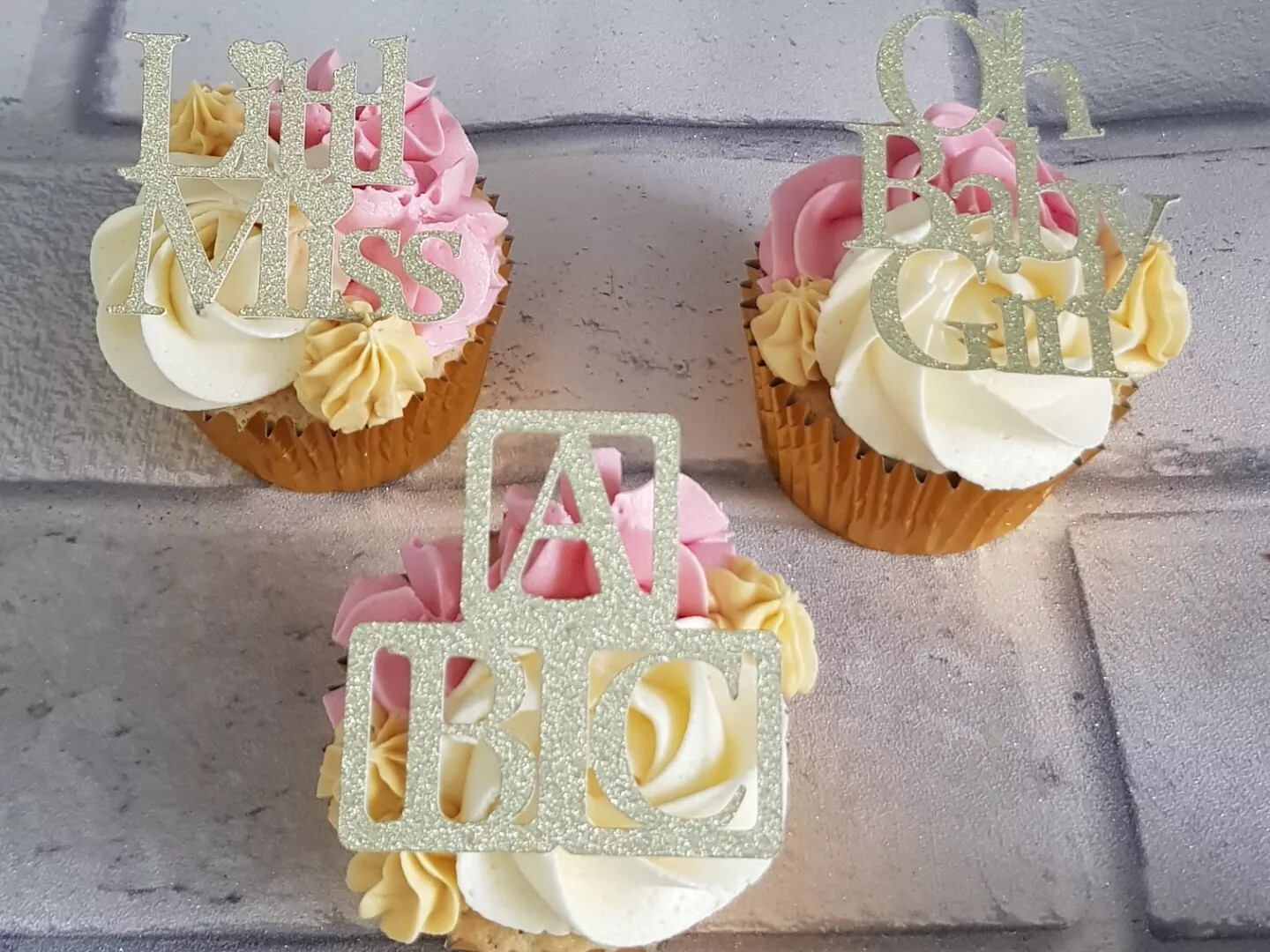 6 Gold Little Miss,Oh Baby Girl And Building Blocks Cupcake Toppers,Babyshower