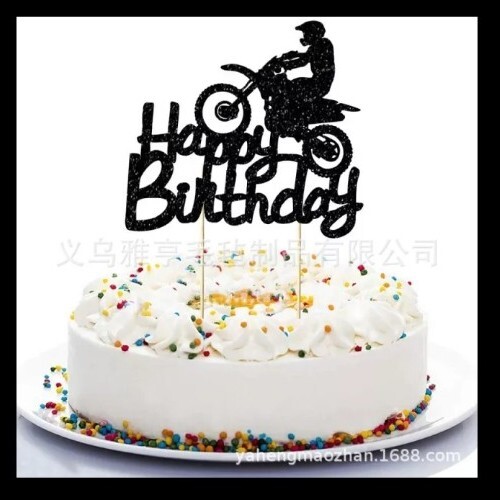 Black Plastic Large Happy Birthday Motorbike Cake Topper