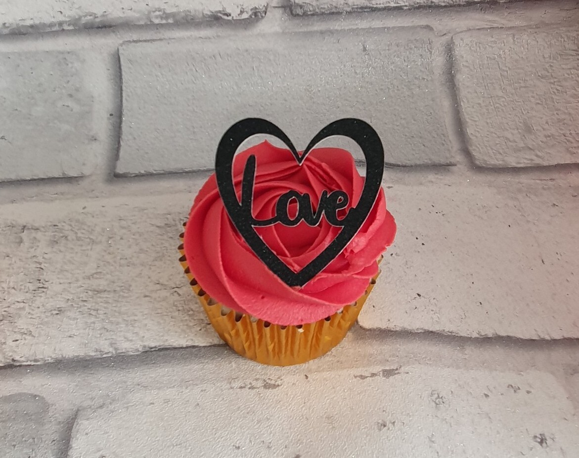 12 Love Hearts In Black Glitter Card Valentines Wedding Birthday