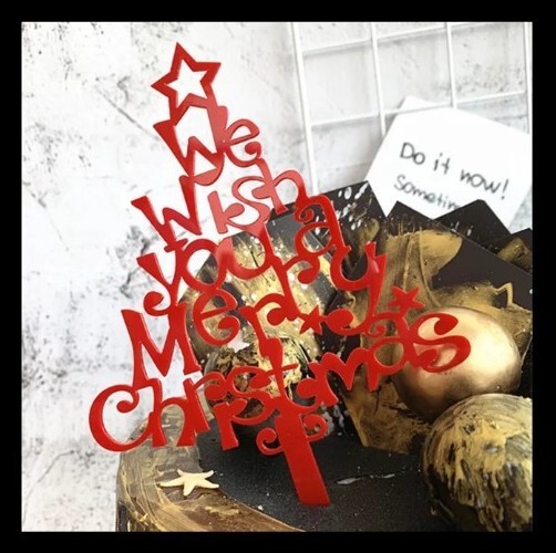 Red Acrylic "We Wish You A Merry Christmas " Tree Cake Topper