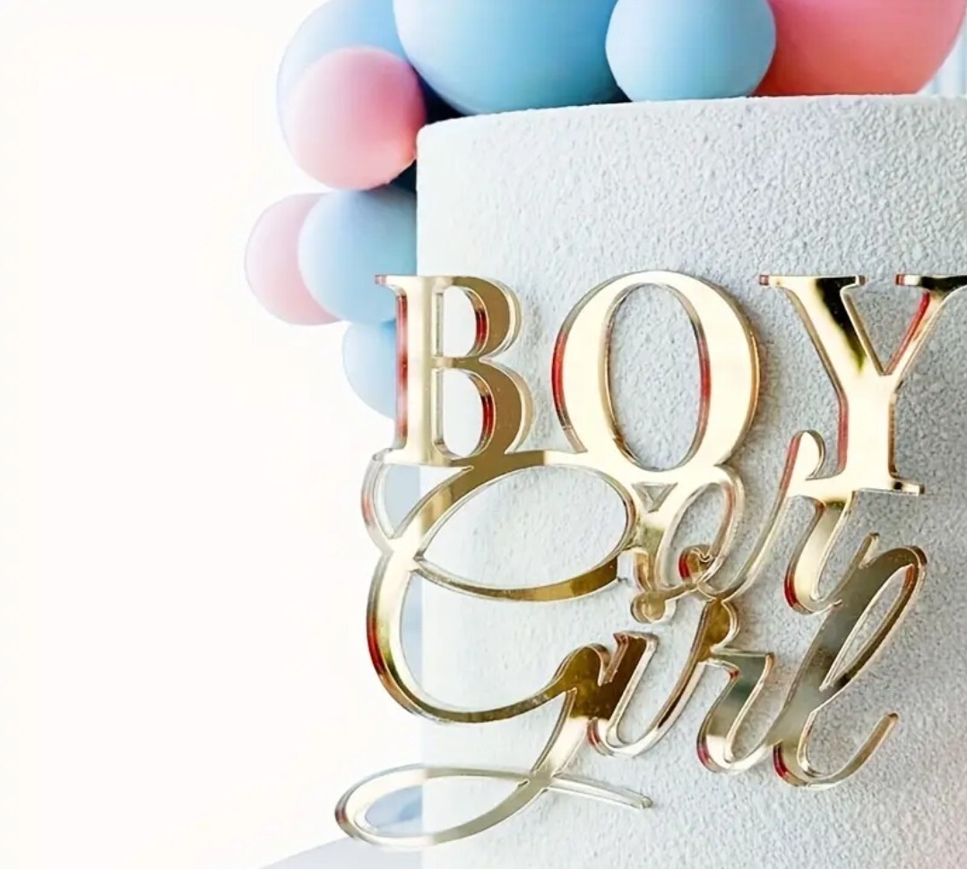 Gold Acrylic Boy/Girl Cake Charm Topper Babyshower Gender Reveal New Baby