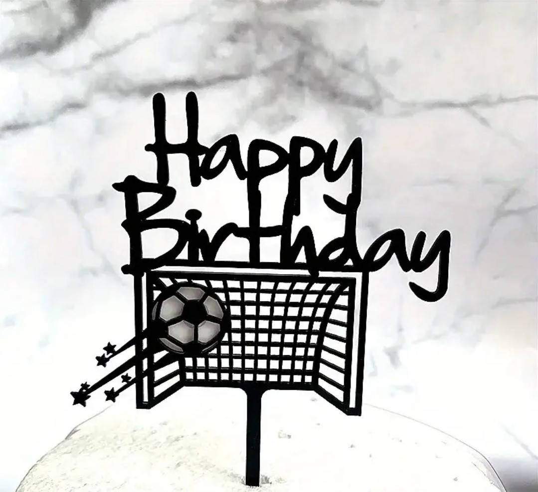 Black Acrylic Football Goal Happy Birthday Cake Topper Birthday
