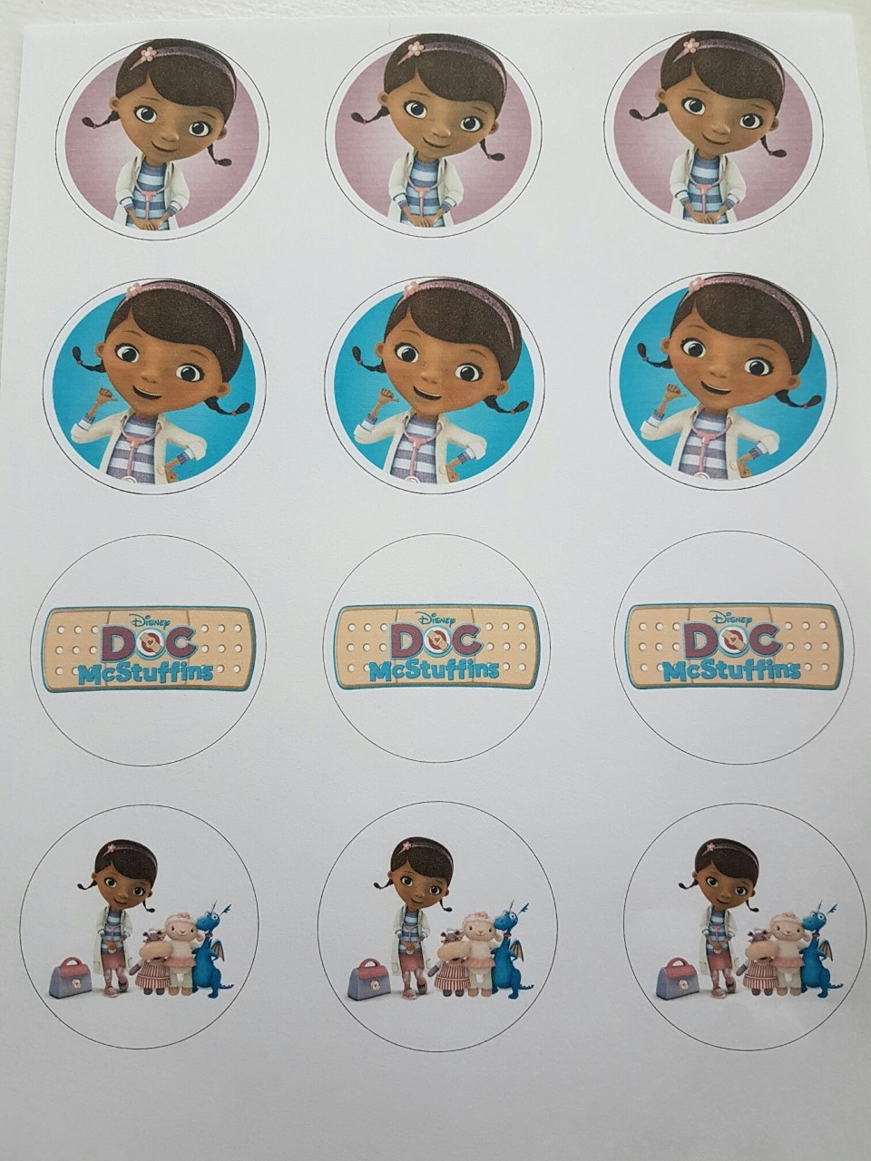 12 Doc McStuffin edible icing cupcake  toppers