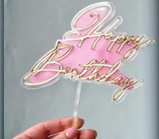 Clear Pink And Gold Acrylic Happy Birthday Cake Topper Birthday