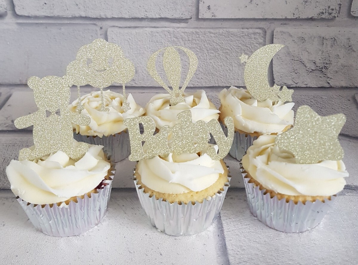 6 Gold Glitter Moons ,stars Air Balloon Baby Babyshower , New Baby , Birthday...
