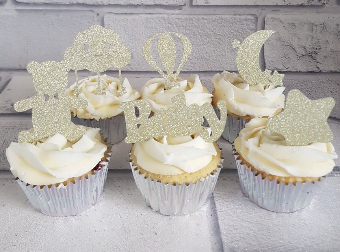 12 Gold Glitter Moons ,stars Air Balloon Baby Babyshower , New Baby ,...