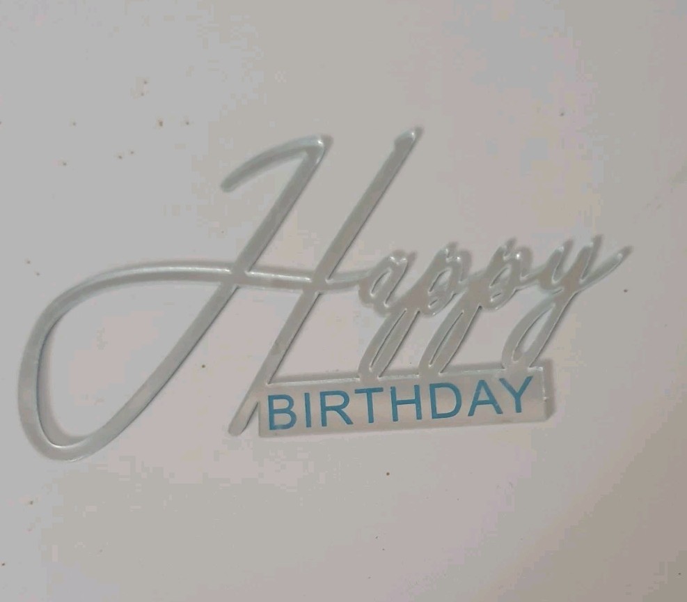 Silver Acrylic Happy Birthday Cake Charm Cake Topper