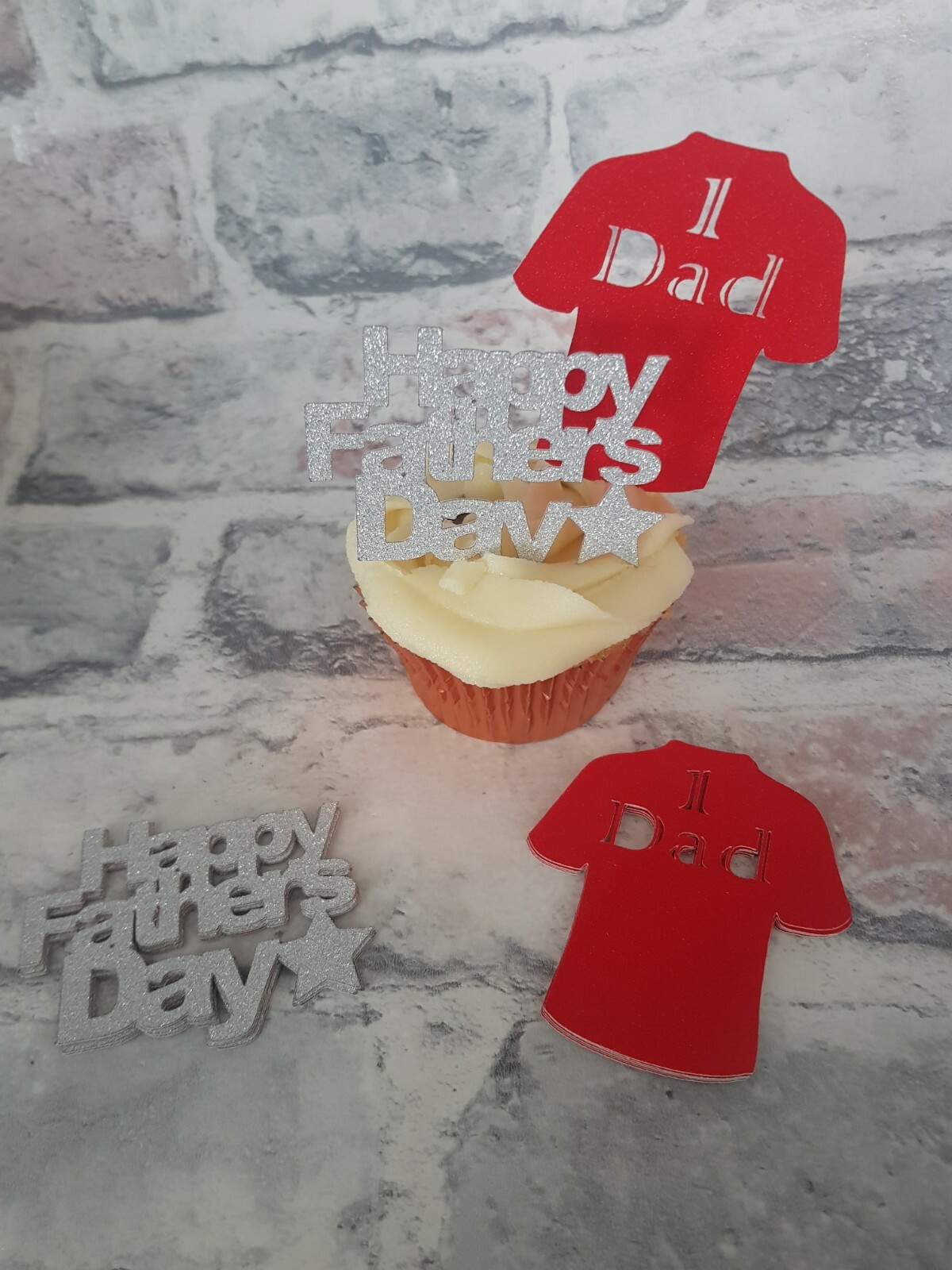 12 Happy Fathers Day And Shirt Cupcake Toppers In Red And Silver