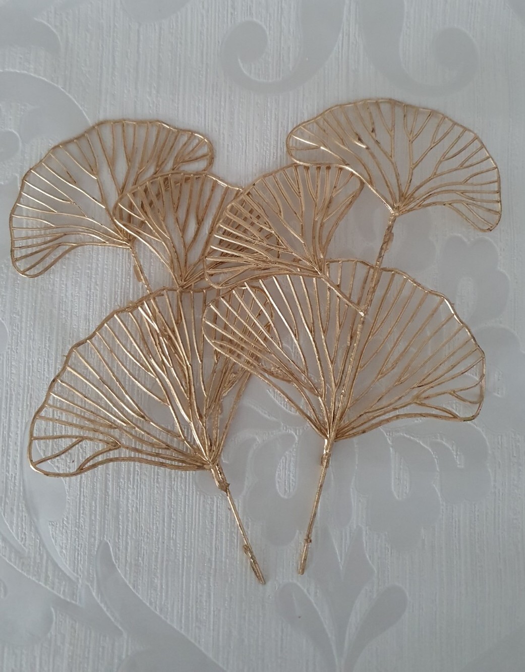 2 Stems Of Gold Ginkgo Leaves Cake Topper Arts and Crafts , wedding