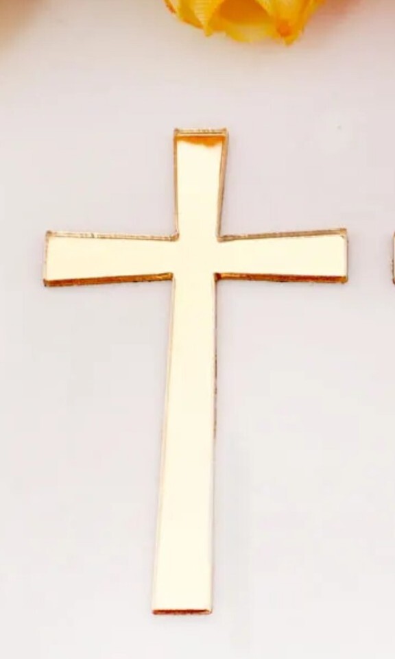 Gold Angled Acrylic Cross Cake Topper – Ideal for Christening, Holy Communion & Wedding Cakes