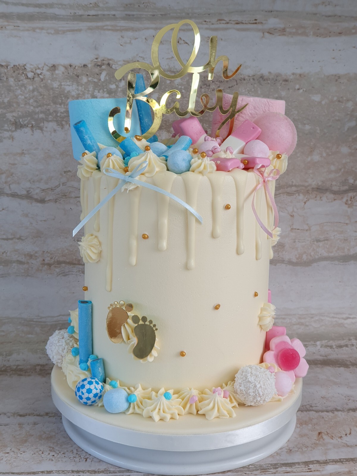 Gold Acrylic Oh Baby And Footprint Cake Topper Babyshower Baby Newborn Birthday