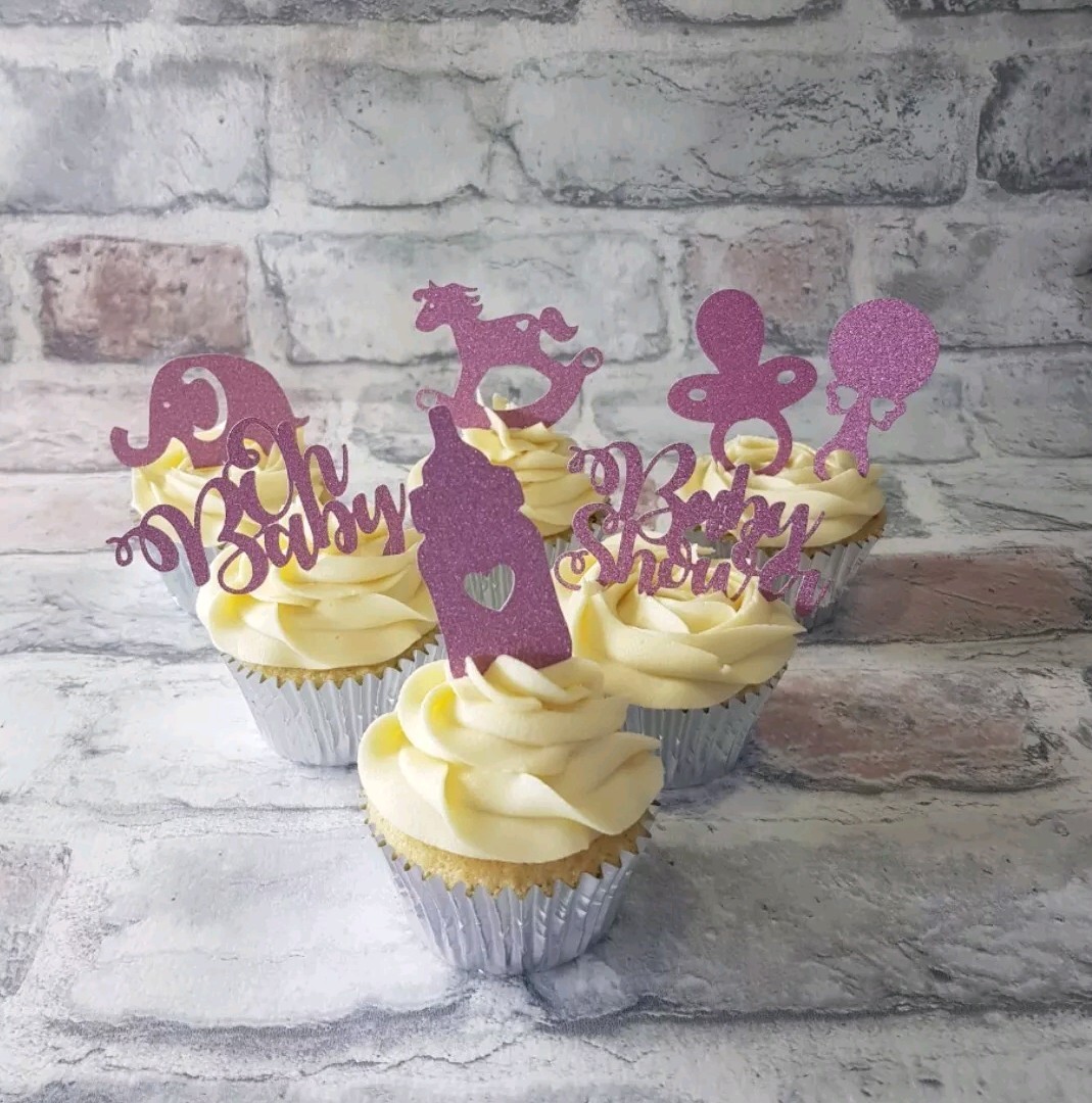 7 Baby Pink Baby Shower Oh Baby Cupcake Toppers Gender Reveal New Baby
