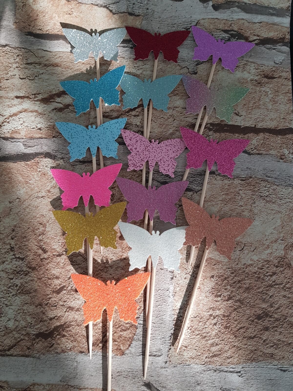 12 Glitter Card Butterfly Cupcake Toppers, Variety of Colours, 4.5cm Wide x 3cm Height