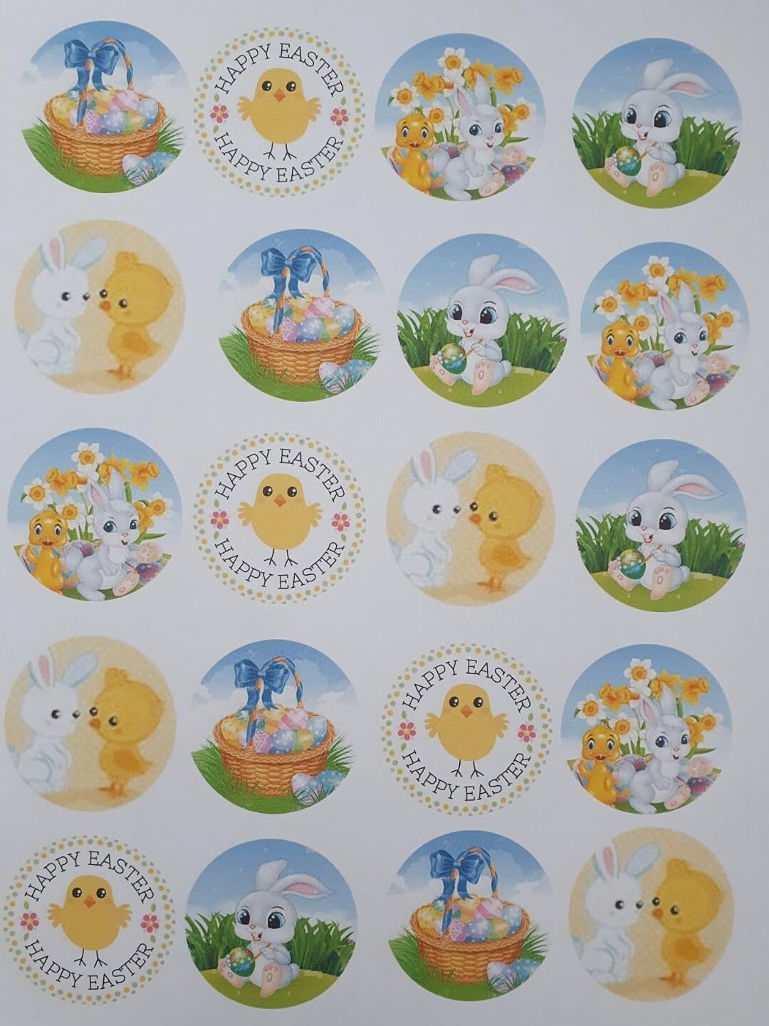 20 Easter Edible Icing Cupcake Toppers, Multi-Colour, 4.5 cm Diameter