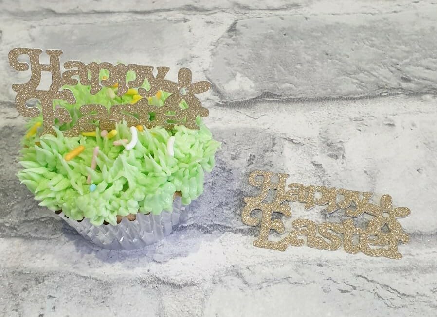 Happy Easter Cupcake Toppers, Gold Glitter, 5.5x4 cm, 12 Pack