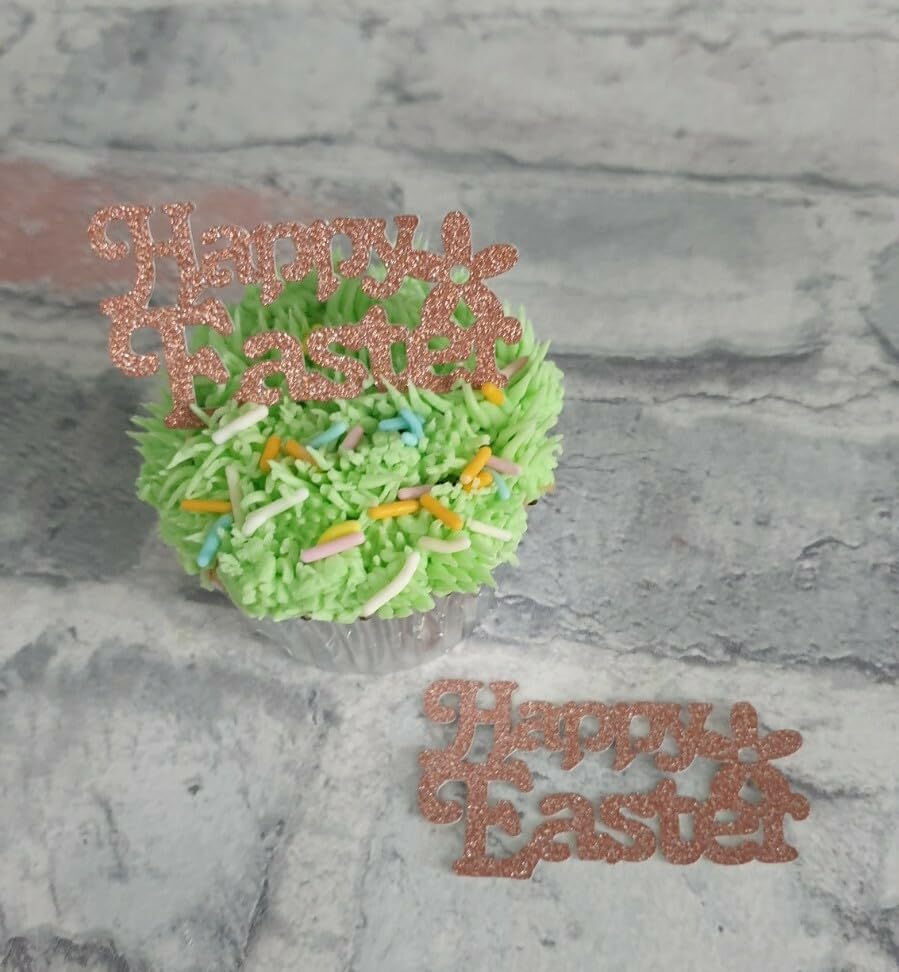 12 Happy Easter Cupcake Toppers, Rose Gold, 5.5 x 4 cm, 12 Count