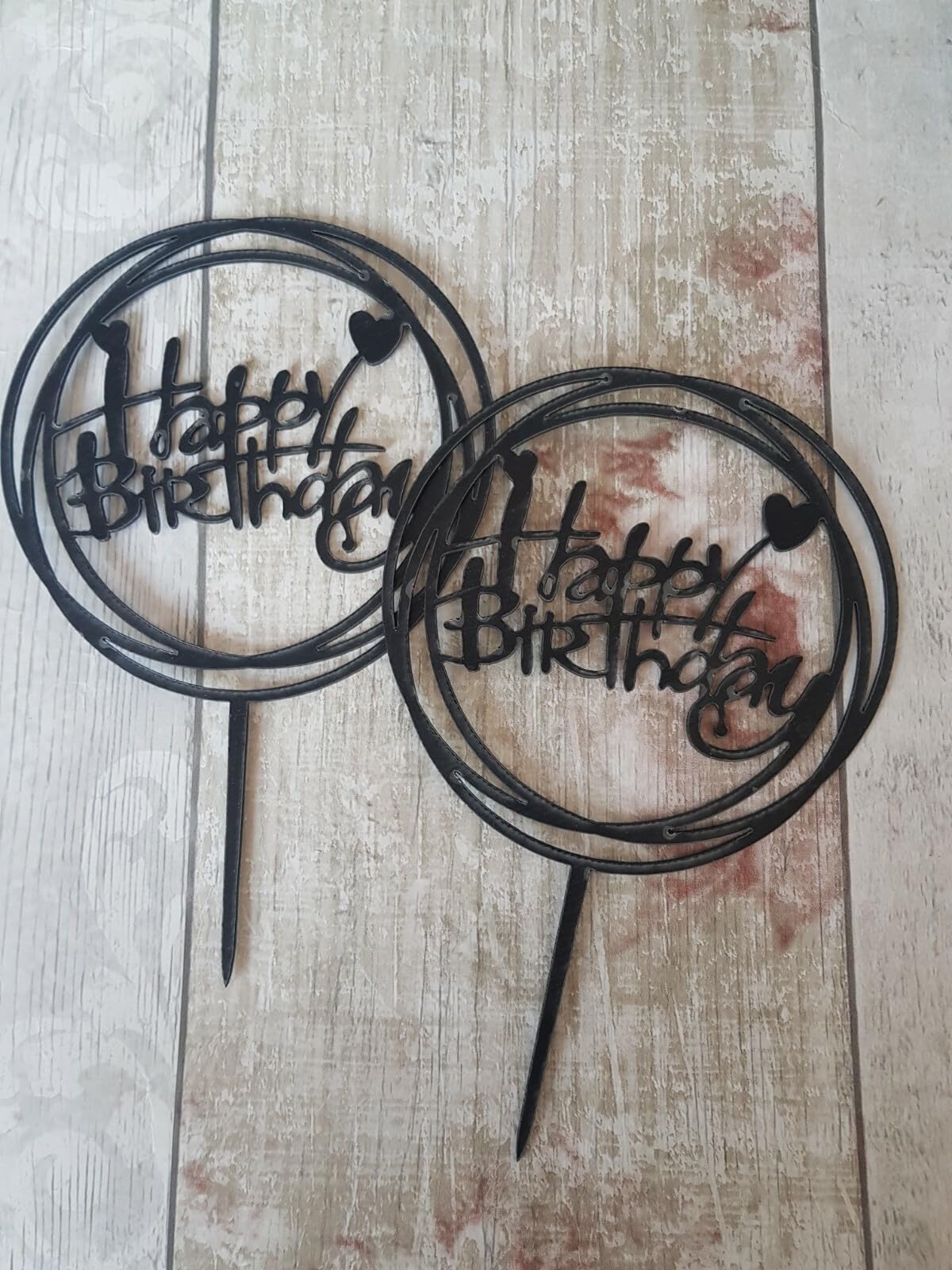 Acrylic Black Round Happy Birthday Cake Toppers, 2 Pack, 16cm Height
