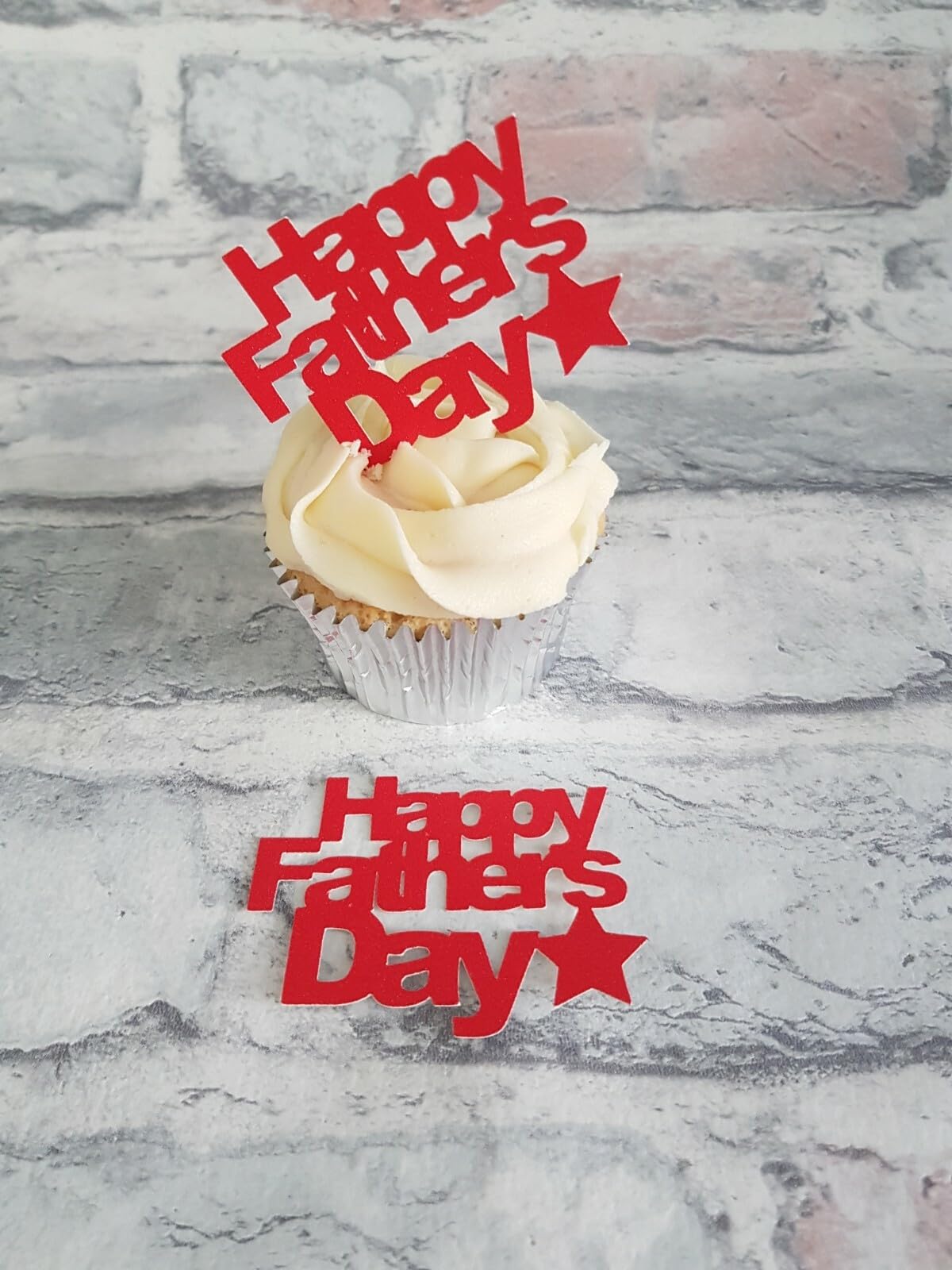 12 Red Happy Father's Day Cupcake Toppers, Card, 6cm x 5cm