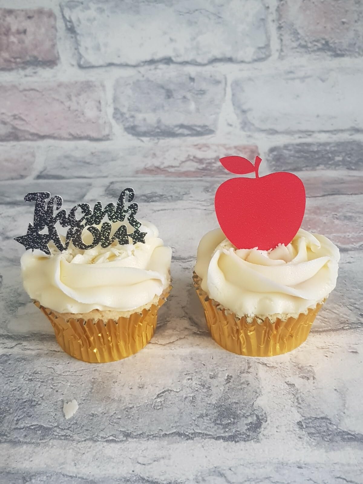 Thank You Teacher Cupcake Toppers, 12 Pack, Black and Red, 6 of Each Design