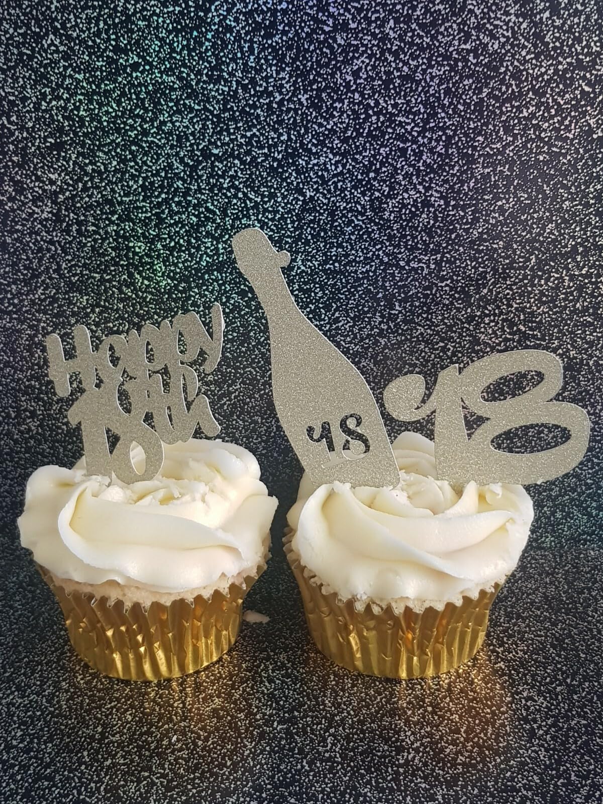 Happy 18th Birthday Cupcake Toppers, Gold Glitter, 12 Pack with 3 Designs