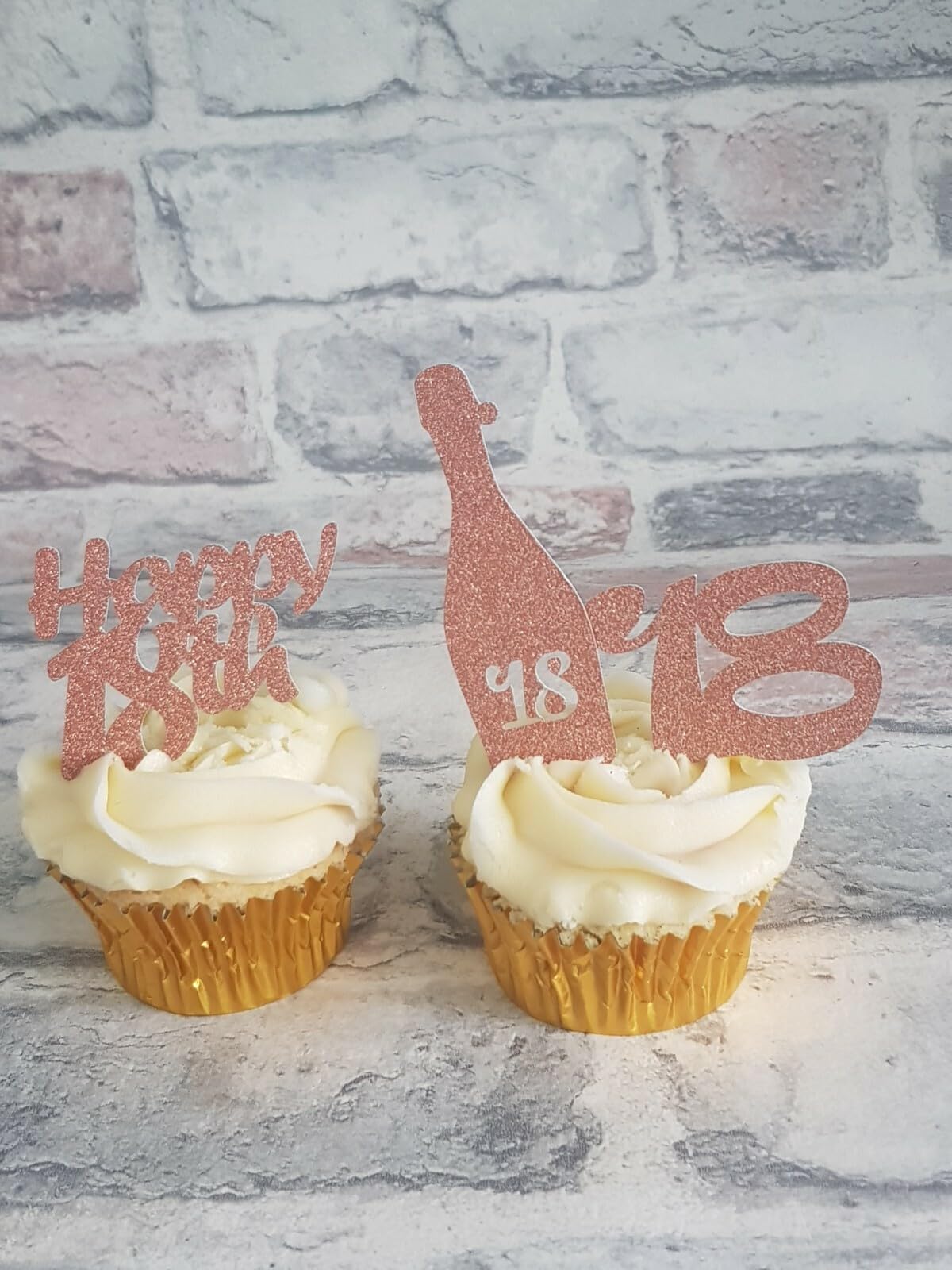 12 Happy 18th Birthday Cupcake Toppers, Rose Gold, 4 of Each Design