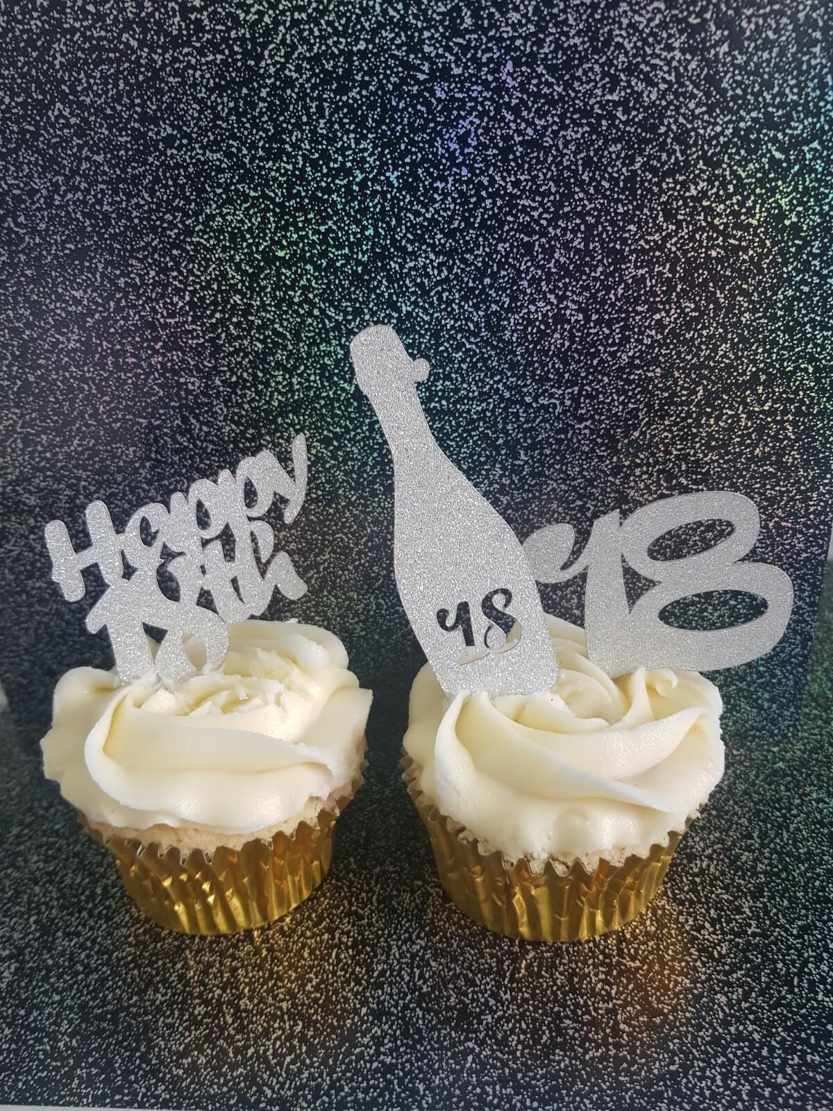 Happy 18th Birthday Cupcake Toppers, Silver Glitter, 12 Pack with 3 Designs
