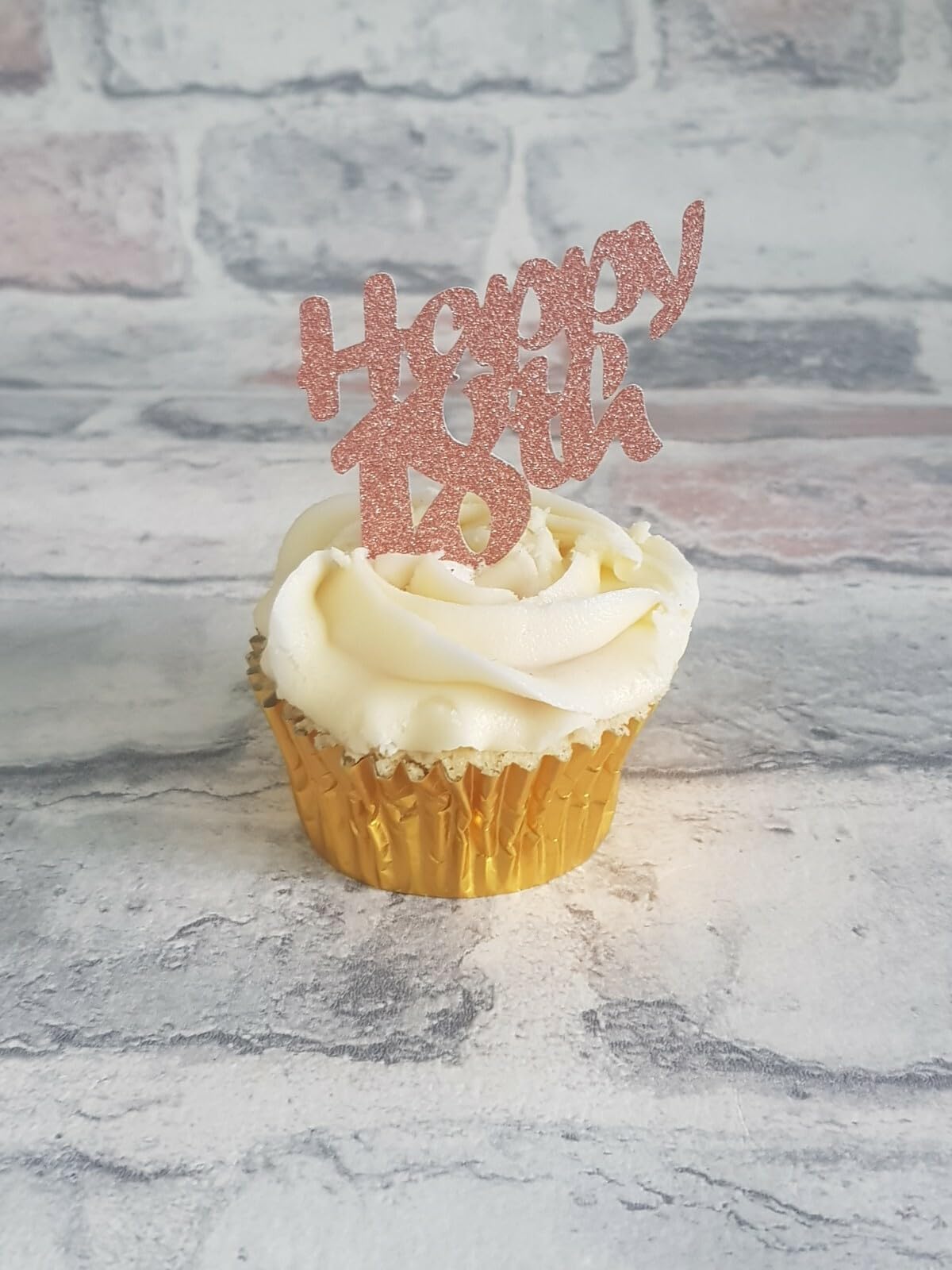 Happy 18th Cupcake Toppers, Rose Gold Glitter, 6cm x 5cm, 12 Count