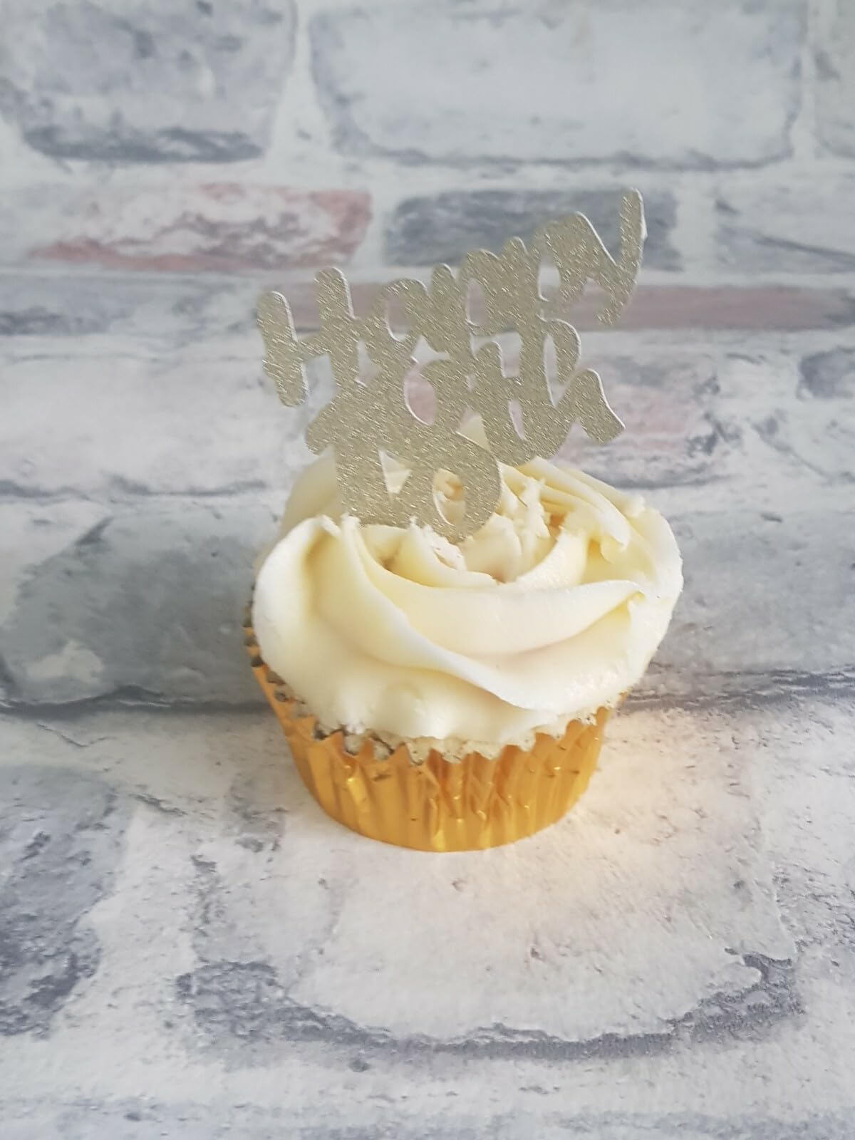 Happy 18th Cupcake Toppers, Gold Glitter Card, 6cm x 5cm, 12 Count