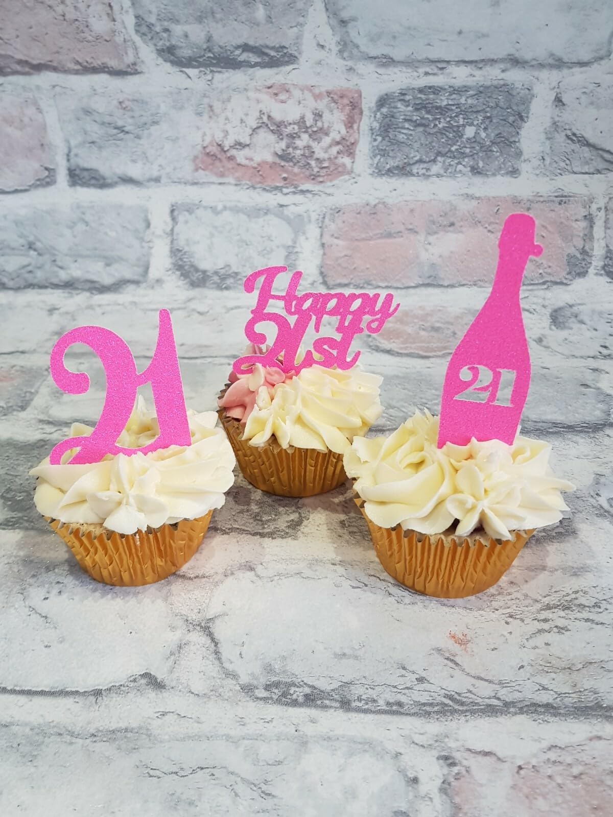 12 Happy 21st Birthday Cupcake Toppers, Bright Pink, 3 Designs