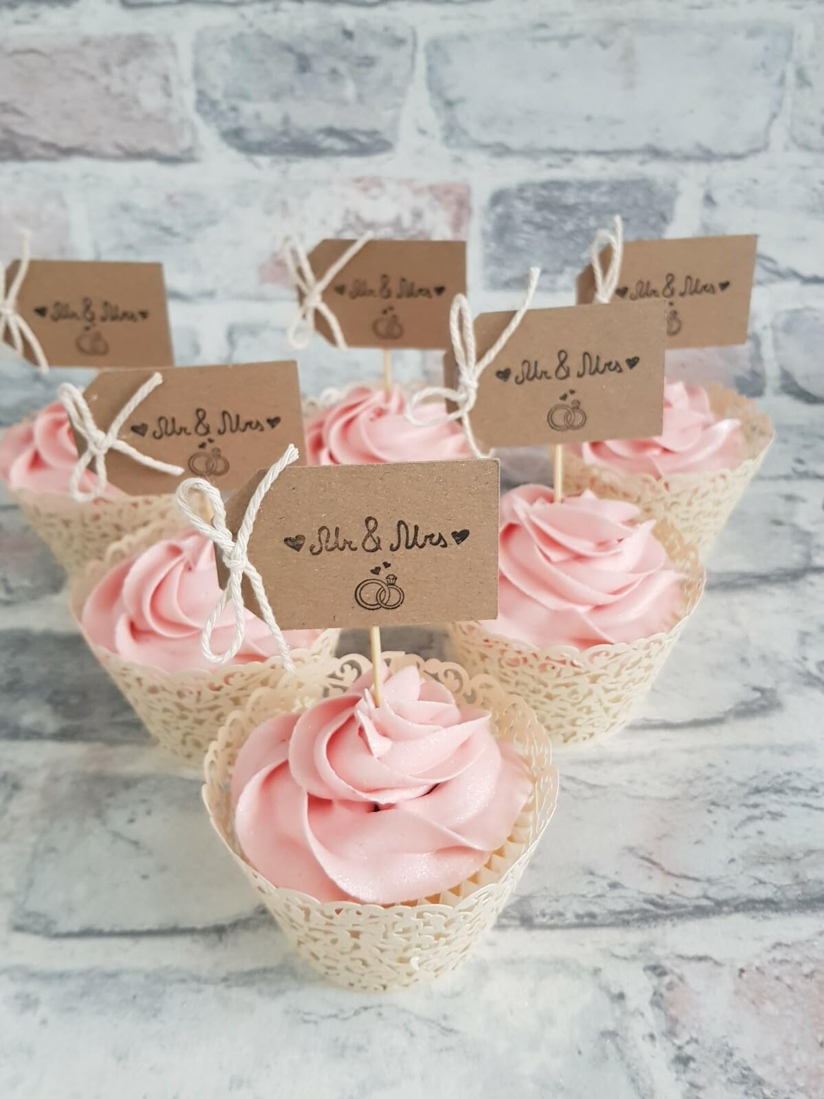 10 Mr and Mrs Tag Design Wedding Cupcake Toppers, Cardstock, 6x3.5 cm