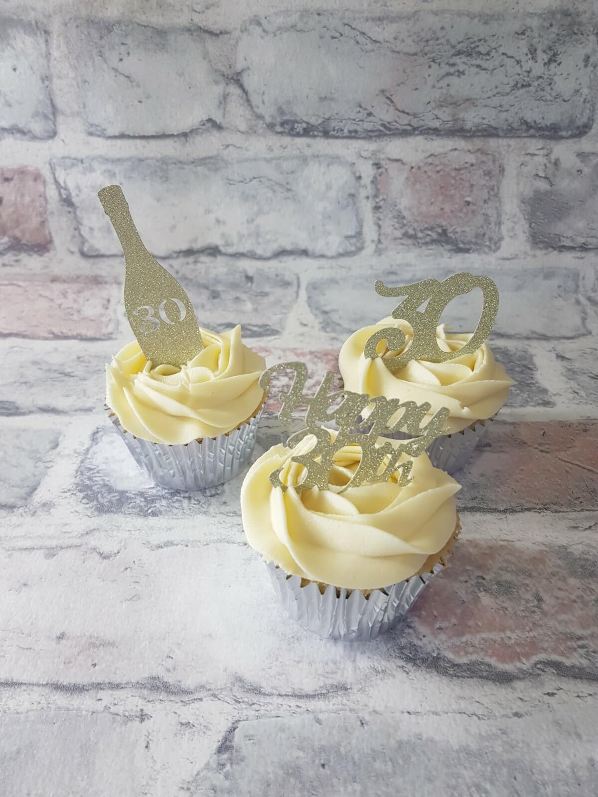 Happy 30th Birthday Cupcake Toppers, Gold, 12 Pack, 3 Designs