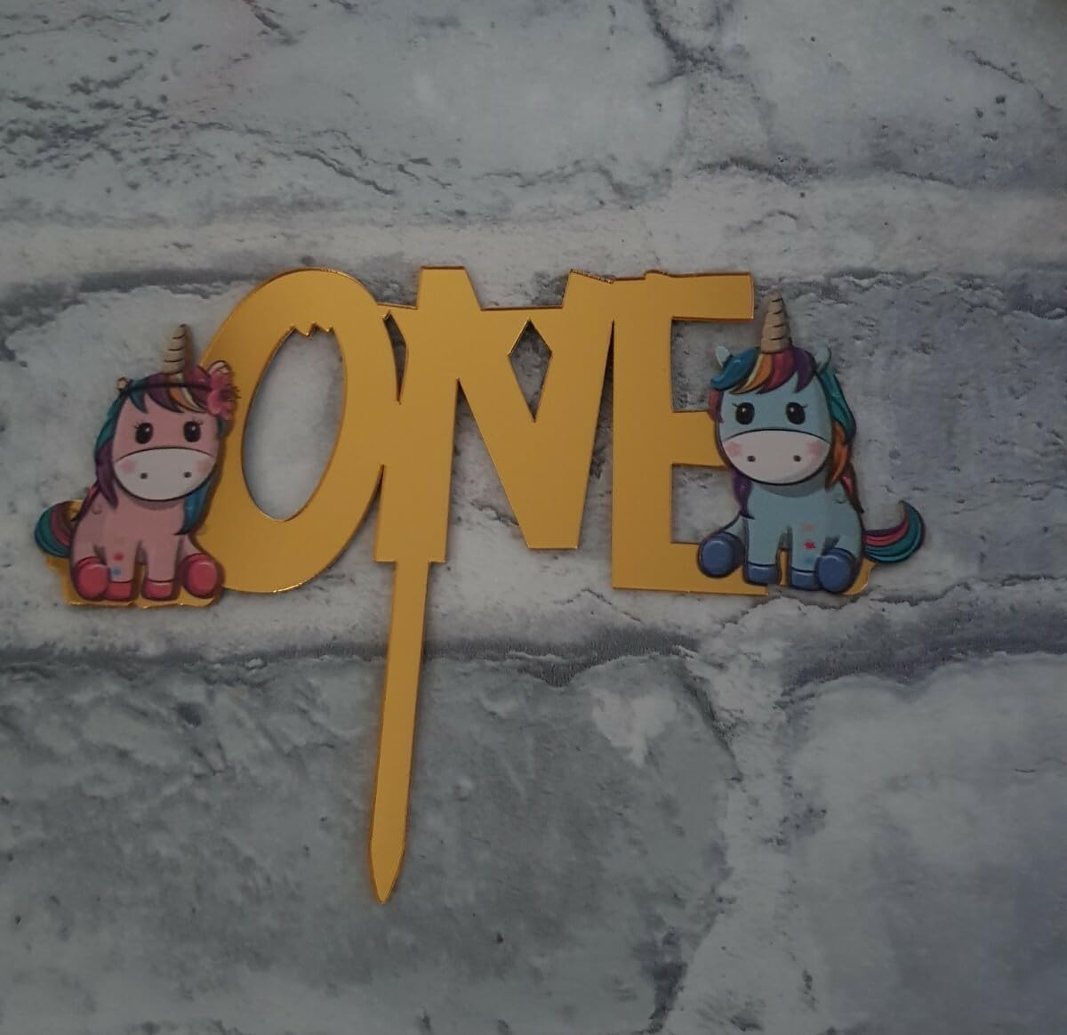 Gold Acrylic Lettering One Unicorn Cake Topper, 11 cm Height, 15 cm Width