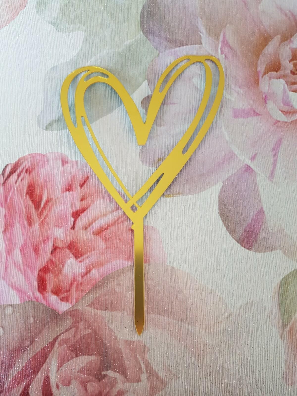 Gold Acrylic Heart Cake Topper, Wedding Anniversary Engagement Valentines, 18cm Height