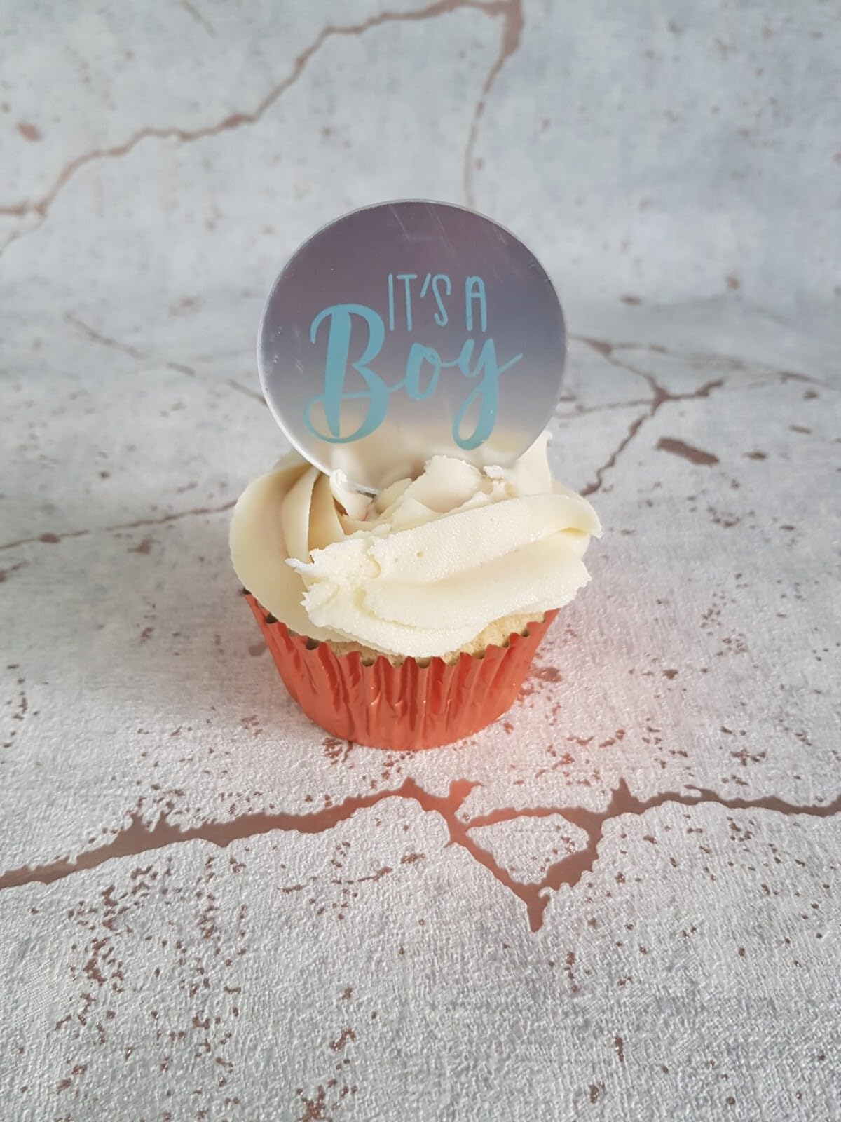 4 Silver Acrylic Its A Boy Cupcake Toppers, Baby Shower, New Baby Cake Topper, 5 cm Diameter