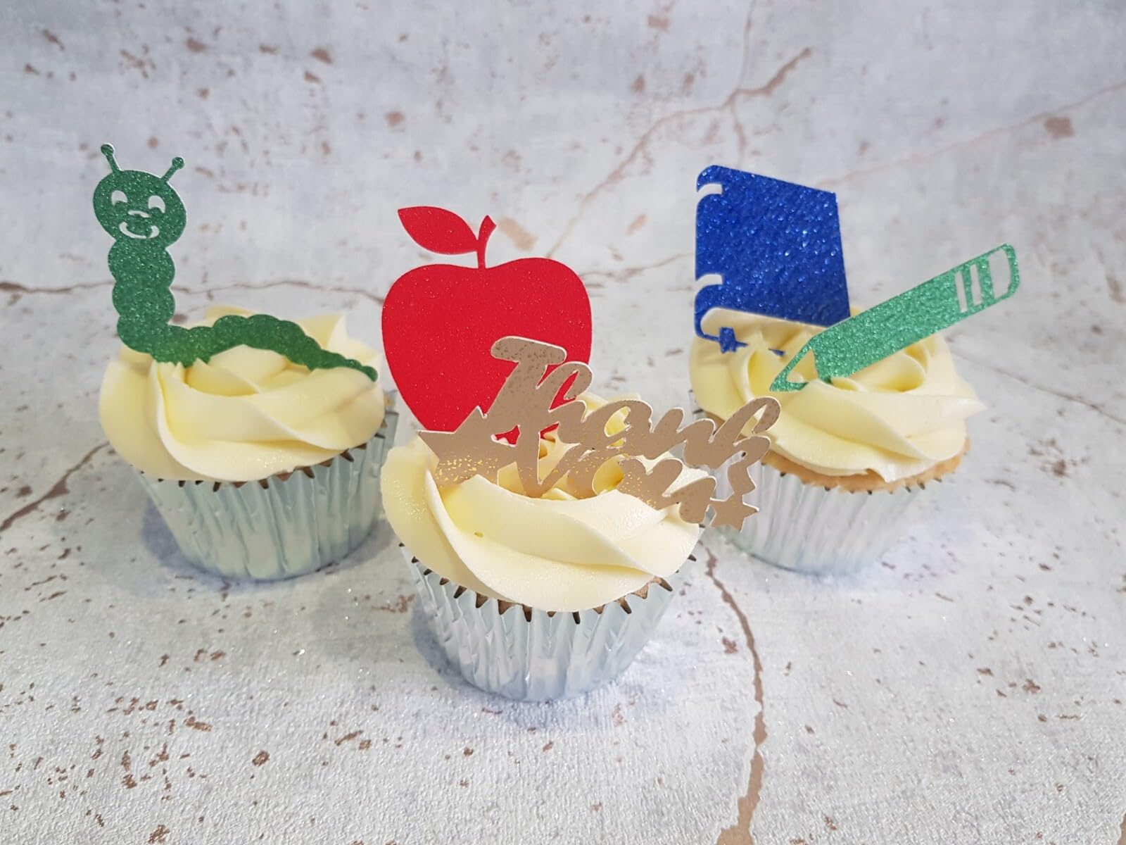 Thank You Teacher Cupcake Toppers, 15 Pieces in 5 Designs, Cardstock, Multi-Colour, 3-7 cm