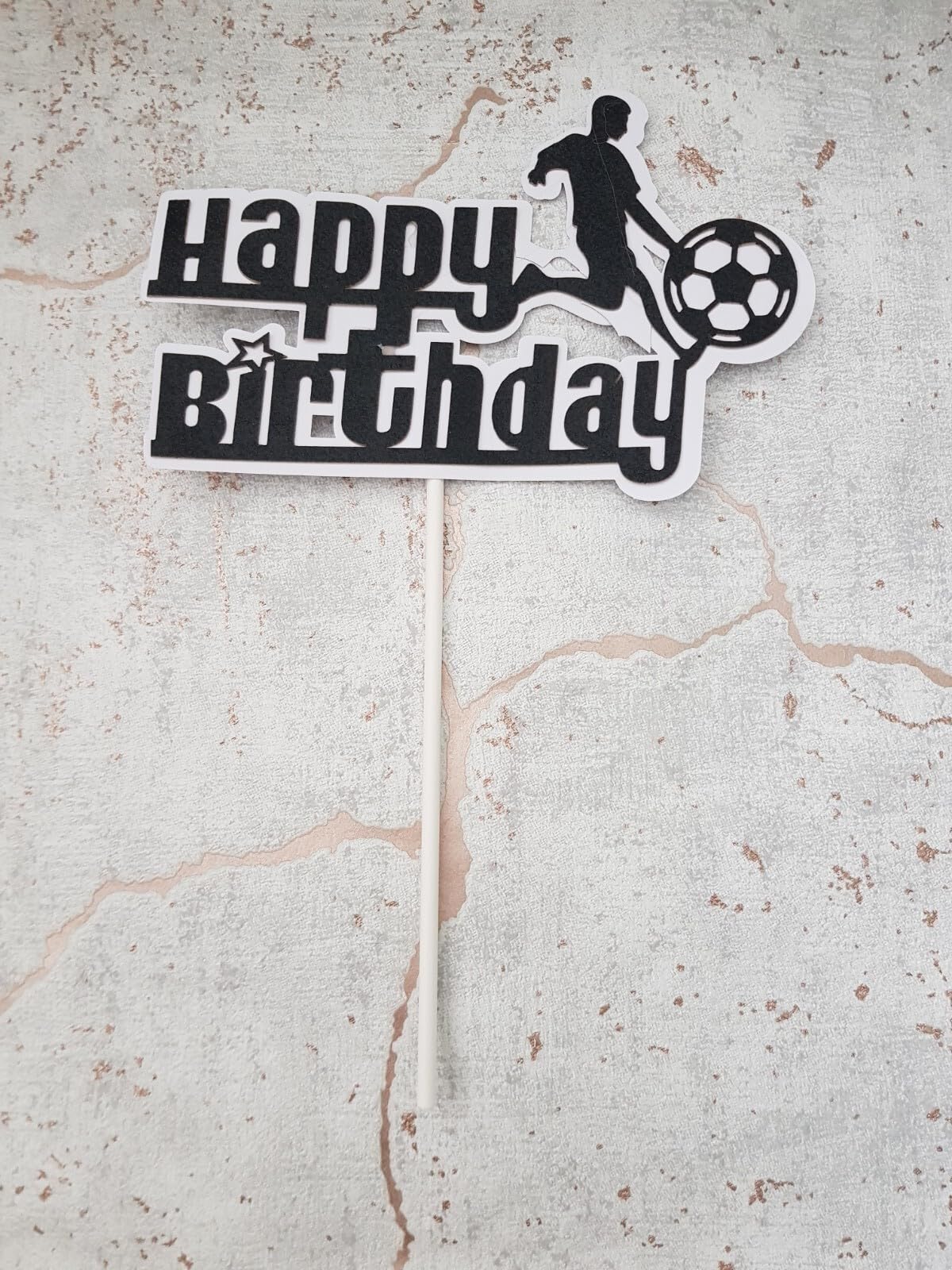 Happy Birthday Footballer Cake Topper, Black Glitter Card, 21 cm Height