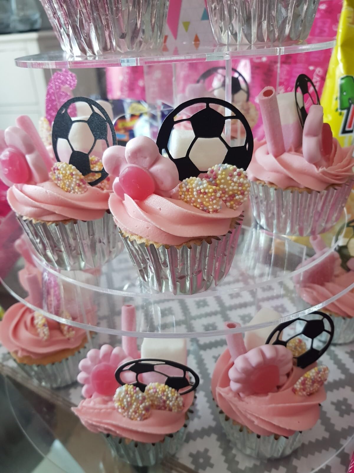 12 Glitter Card Football Cupcake Toppers, Available in Any Colour, 5cm Diameter