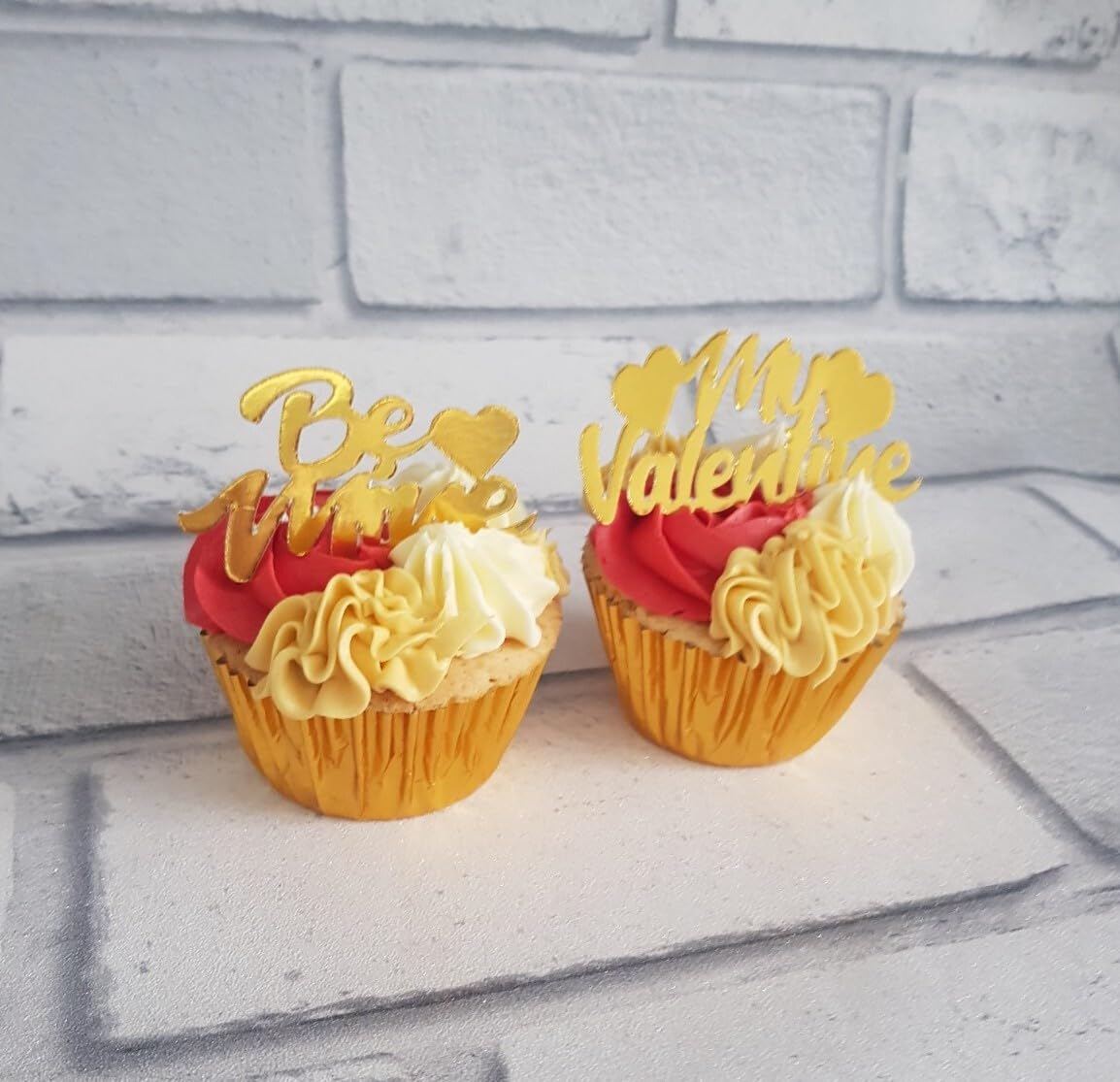 12 Gold Mirror Card Be Mine My Valentine Cupcake Toppers, Valentine's Day, Gold, 6-7 cm Width, 12 Count