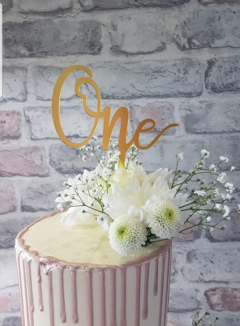 Gold Acrylic ONE Cake Topper for Birthday, Anniversary, 6cm x 3.5cm
